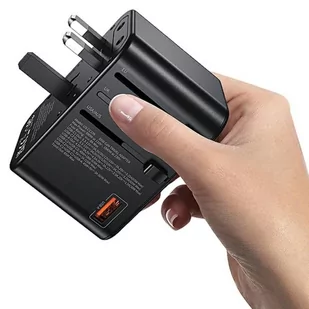 USAMS Adapter siec 1xUSB+2xUSB-C T62 65W 4w1 US/AU/EU/UK czarny/black CC199TC01 (US-CC199) Univesal Travel Charger - Ładowarki do telefonów - miniaturka - grafika 4