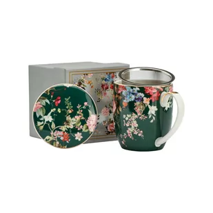 Marco Polo SJ Kubek Porcelanowy Z Zaparzaczem I Pokrywką Wiosenne Kwiaty Ciemnozielony 425 Ml - Kubki - miniaturka - grafika 1