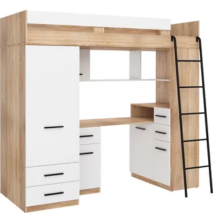 Łóżko Piętrowe Smyk Prawe Sonoma Jasna / Biały MebloCross Biały, Sonoma Jasna - Łóżka dla dzieci i młodzieży - miniaturka - grafika 1