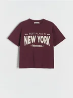 Koszulki dla chłopców - Reserved - Bawełniany t-shirt z nadrukiem - bordowy - miniaturka - grafika 1