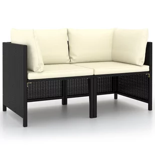 vidaXL 2-osobowa sofa ogrodowa z poduszkami polirattan czarna 313512 - Sofy ogrodowe - miniaturka - grafika 1