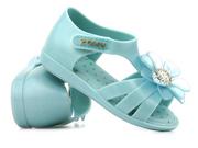 Buty dla dziewczynek - Sandałki dziecięce z ozdobnym kwiatkiem - Zaxy FF385025, zielone - miniaturka - grafika 1