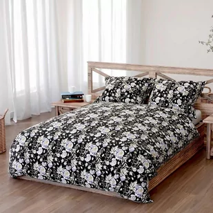 Pościel bawełniana 160x200 Peony dark czarna szara peonie kwiaty Bawełna 3 - Pościel - miniaturka - grafika 1