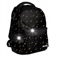 Plecaki szkolne i tornistry - PLECAK SZKOLNY MŁODZIEŻOWY MIEJSKI CZARNY ZŁOTY DLA DZIEWCZYN W KWIATY - miniaturka - grafika 1