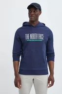 Bluzy męskie - The North Face bluza bawełniana męska kolor granatowy z kapturem z nadrukiem NF0A87E58K21 - miniaturka - grafika 1