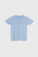 Koszulki dla chłopców - Guess t-shirt bawełniany dziecięcy kolor niebieski z aplikacją - miniaturka - grafika 1