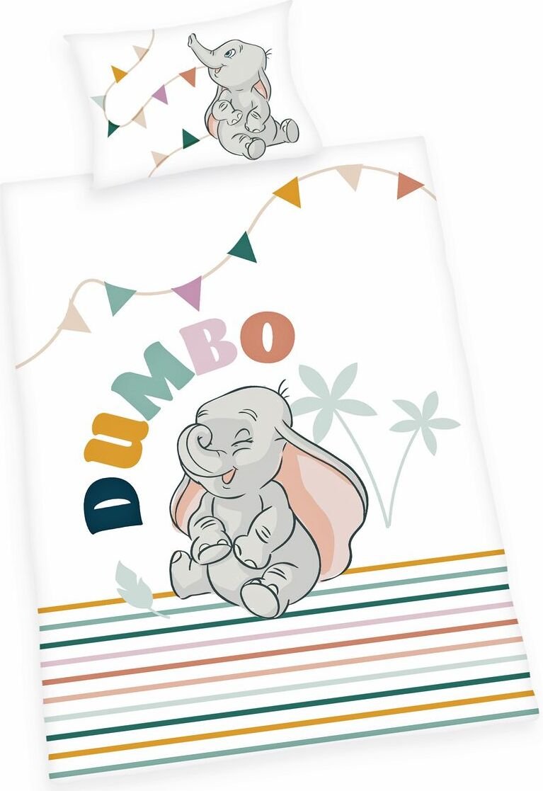 Herding pościel dziecięca Renforce 2 szt. 100x135cm Dumbo Disney słonik paski kolorowy zamek błyskawiczny