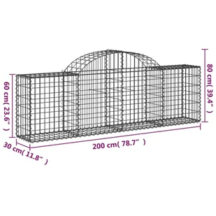 vidaXL Kosze gabionowe, 5 szt, 200x30x60/80 cm, galwanizowane żelazo - Ogrodzenia - miniaturka - grafika 7