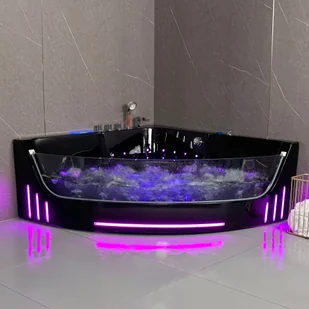 Czarna wanna narożna z hydromasażem Aquaholm PREMIUM LINE A9011 150cm x 150cm x 58cm BLUETOOTH, PODGRZEWACZ WODY, USB, PILOT - Wanny z hydromasażem - miniaturka - grafika 1