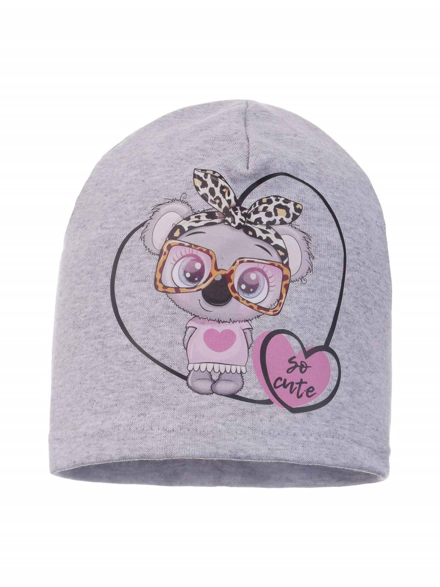 Dziewczęca czapka bawełniana miś koala w okularach jasnoszara Ambra r.44/48