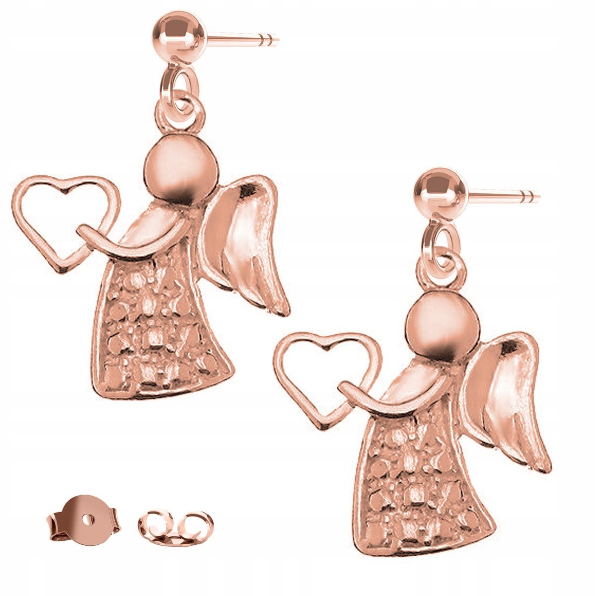 Kolczyki Aniołek Anioł różowe złoto 925