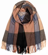 Apaszki i szaliki damskie - Ciepły szal szalik w kratę z frędzlami Piękne kolory Długi - miniaturka - grafika 1