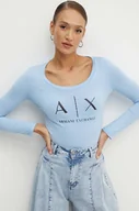 Bluzki damskie - Armani Exchange longsleeve bawełniany kolor niebieski - miniaturka - grafika 1
