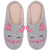 Kapcie damskie - Kapcie Bambosze Damskie Milusie Ciepłe Szare Kotki Wsuwane MORAJ 36-37 - miniaturka - grafika 1