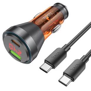HOCO ładowarka samochodowa USB QC 18W + Typ C 30W z wyświetlaczem + kabel Typ C do Typ C PD48W NZ12B transparentna pomarańczowa - Akcesoria do smartwatchy - miniaturka - grafika 1