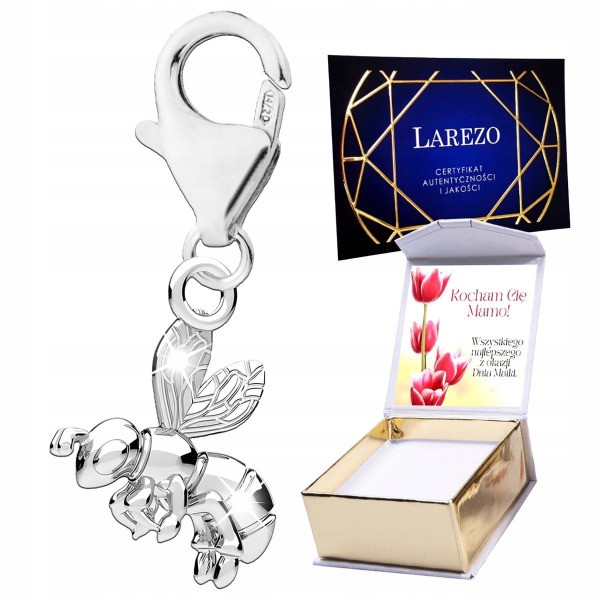 ZAWIESZKA SREBRNA 925 Wisząca z Pszczółką Lśniąca Pszczoła Osa + NADRUK