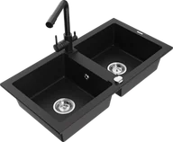 Zlewozmywaki z baterią - Mexen Mario zlewozmywak granitowy 2-komorowy z baterią kuchenną Duero, czarny - 6504-77-671600-70 - miniaturka - grafika 1