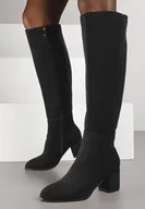 Kozaki damskie - Czarne Kozaki Vices z Imitacji Zamszu na Niskim Obcasie Typu Słupek Ilovea - miniaturka - grafika 1