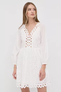 Sukienki - Silvian Heach sukienka bawełniana kolor biały mini rozkloszowana - grafika 1