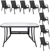 Meble ogrodowe - Meble ogrodowe metalowe komplet dla 8 osób stół ze szkłem hartowanym 8 krzeseł czarne - miniaturka - grafika 1
