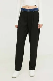Desigual spodnie damskie kolor czarny proste high waist - Spodnie damskie - miniaturka - grafika 1