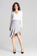 Spódnice - Elegancka SPÓDNICA z asymetryczną falbaną Z GUMKĄ szara M - miniaturka - grafika 1