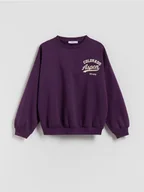 Bluzki dla dziewczynek - Reserved - Bawełniana bluza z nadrukiem - ciemnofioletowy - miniaturka - grafika 1