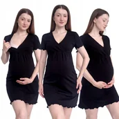 Piżamy ciążowe - Koszula ciążowa i do karmienia z dekoltem kopertowym – czarna, L, Mamiluna - miniaturka - grafika 1