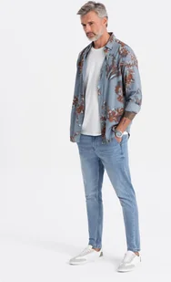 Ombre Spodnie męskie jeansowe CARROT FIT - jasnoniebieskie V2 OM-PADP-0117 XXL - Spodnie męskie - miniaturka - grafika 1