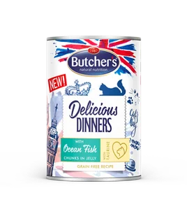 BUTCHER'S Delicious Dinners z rybą morską kawałki w galaretce 24x400g (kot) - Mokra karma dla kotów - miniaturka - grafika 1