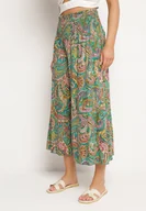 Spodnie damskie - Zielone Bawełniane Spodnie Kuloty z Wzorem Paisley Tarrisa - miniaturka - grafika 1