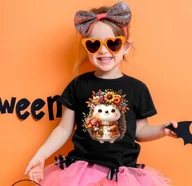 Koszulki dla dziewczynek - czarna Koszulka z jeżem dla dziewczynki - wzór jeż71 - miniaturka - grafika 1