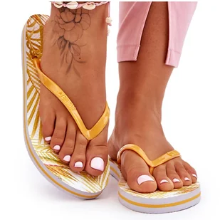 Damskie Modne Klapki Japonki Big Star LL274819 Żółte - Klapki i japonki damskie - miniaturka - grafika 1