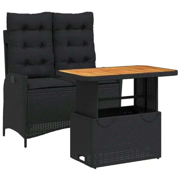 Zestaw mebli ogrodowych czarny z rozkładaną ławką i podnoszonym stołem