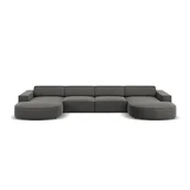 Narożniki - Szara aksamitna sofa narożna (w kształcie litery U) Jodie - Micadoni Home - miniaturka - grafika 1