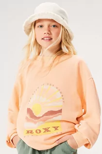 Bluzy dla dziewczynek - Roxy bluza dziecięca LINEUPCREWRGTER kolor pomarańczowy z nadrukiem - grafika 1