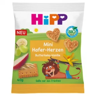Hipp Serduszka owsiane Maślane ciasteczka - wanilia 40 g Bio - Przekąski dla dzieci - miniaturka - grafika 1
