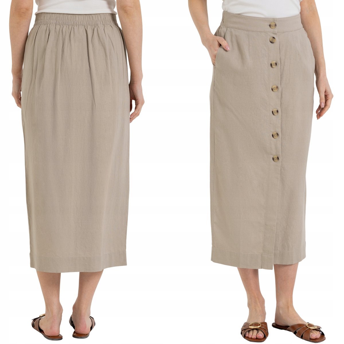 SPÓDNICA DAMSKA MIDI LNIANA Z WISKOZĄ CASUAL LEKKA WYGODNA MORAJ S BEIGE