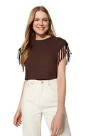 Koszulki i topy damskie - Trendyol Damska koszulka z dzianiny o regularnym kroju z okrągłym dekoltem, Brązowy, M - miniaturka - grafika 1