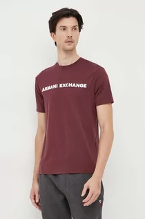 Koszulki męskie - Armani Exchange t-shirt bawełniany kolor bordowy z aplikacją - grafika 1
