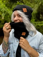 Apaszki i szaliki damskie - Komin na szyję logo ekoskórka Czarny - miniaturka - grafika 1