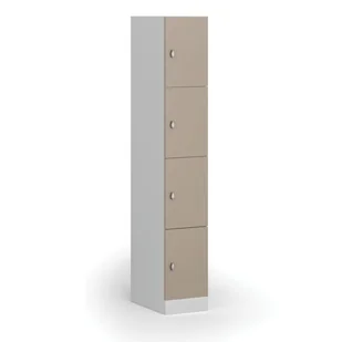 Szafka ubraniowa ze schowkami, 4 schowki, 1850 x 300 x 500 mm, zamek obrotowy, drzwi beżowe - Szafki biurowe - miniaturka - grafika 1