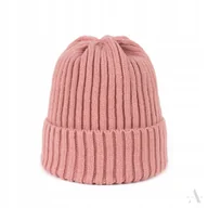 Czapki damskie - Gruba Czapka Zimowa Beanie Wywijana Różowa - miniaturka - grafika 1
