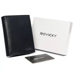Portfele - Składany, pionowy portfel męski z kieszonką na suwak, skóra naturalna — Rovicky - grafika 1