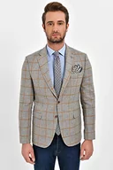 Kurtki męskie - Bonamaison Kurtka męska w kratkę, Comfort Fit 6 Drop Business Suit Jacket, beżowa, standardowa - miniaturka - grafika 1