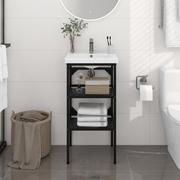 Szafki łazienkowe - vidaXL Stelaż pod umywalkę, czarny, 40x38x83 cm, żelazny - miniaturka - grafika 1