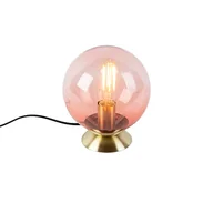 Lampy stojące - QAZQA Lampa stołowa art deco mosiądz różowe szkło - Pallon - miniaturka - grafika 1