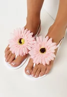 Sandały damskie - Białe Sandały Japonki z Ozdobnym Kwiatem Navita - miniaturka - grafika 1