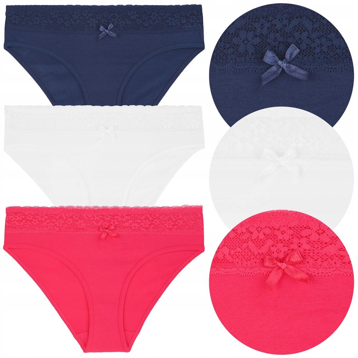 3x FIGI MAJTKI DAMSKIE Bawełniane Kobiece Zestaw 3 Pak Koronka MORAJ r. XL