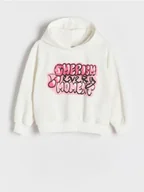 Bluzy dla dziewczynek - Reserved - Bawełniana bluza z nadrukiem - złamana biel - miniaturka - grafika 1